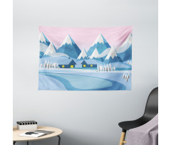 Winter Landscape Cottages Wide Tapestry