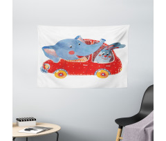 Funny Animal in a Car Wide Tapestry