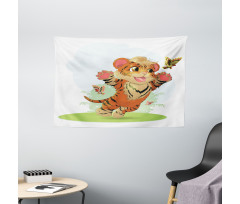 Cub with Butterflies Wide Tapestry
