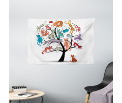 Cat Tree with Kittens Wide Tapestry