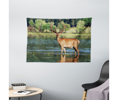 Mountain Animal in Water Wide Tapestry
