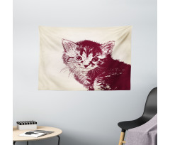 Grunge Retro Kitty Cat Wide Tapestry