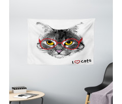 Nerd Cat with Glasses Wide Tapestry