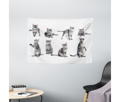 Striped Furry Animal Posing Wide Tapestry