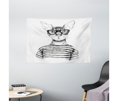 Hipster New Age Cat Wide Tapestry