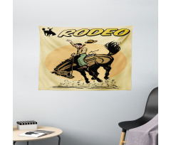 Wild Horse Rodeo Cowboy Wide Tapestry