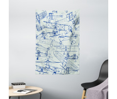 Old Airplane Drawing Tapestry