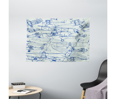 Old Airplane Drawing Wide Tapestry