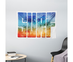 Surf Retro Letters Palms Wide Tapestry