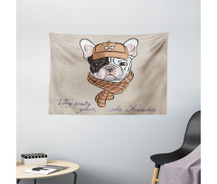 Hipster Bulldog with Cap Scarf Wide Tapestry