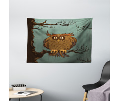 Tired Owl on Oak Tree Wide Tapestry