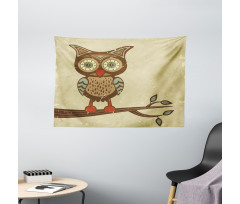 Owl Sitting on Branch Wide Tapestry