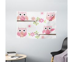 Spring Floral Baby Owls Wide Tapestry