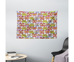 Ornate Owl Polka Dots Wide Tapestry