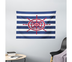 Red Ship Wheel Wide Tapestry