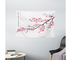 Japanese Cherry Branch Wide Tapestry