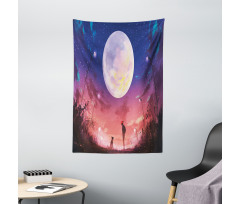 Dog Under Huge Moon Tapestry