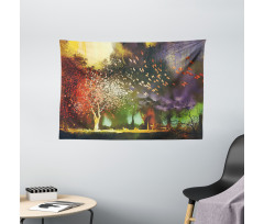 Mysterious Trees Birds Wide Tapestry