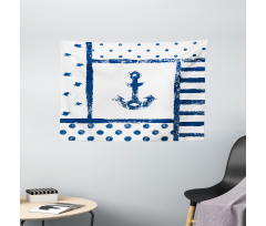 Grunge Boat Navy Theme Wide Tapestry