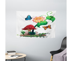 Flowering Plant Butterfly Wide Tapestry