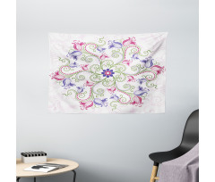 Round Flower Frame Wide Tapestry