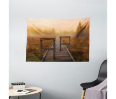 Foggy Day Fall Forest Wide Tapestry