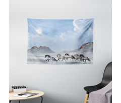 Snowy Day Wild Horse Wide Tapestry