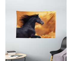 Galloping Friesian Horse Wide Tapestry