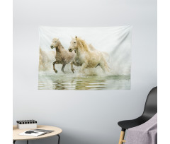 Camargue Horses in Water Wide Tapestry