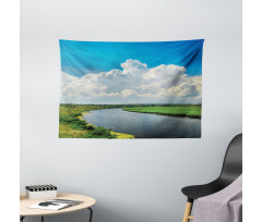 Clouds River Meadows Wide Tapestry