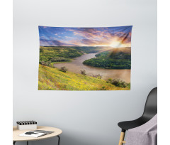 Rising Sun Calm River Wide Tapestry