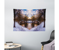 Snowy Winter Park Lake Wide Tapestry