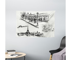 Retro Sketchy Paris Wide Tapestry