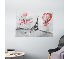 Paris Hot Air Balloon Wide Tapestry