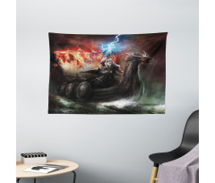 Vikings Boat Stormy Sea Wide Tapestry