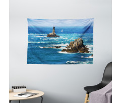 Daytime Wavy Rocky Sea Wide Tapestry