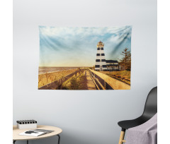 Lighthouse Sea Waves Wide Tapestry