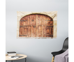 Oak Door Stone Facade Wide Tapestry