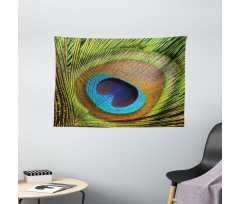 Green Peacock Feathers Wide Tapestry