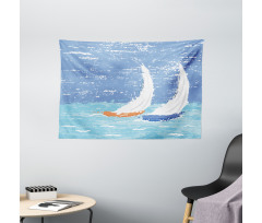 Grunge Sailboats Ocean Wide Tapestry