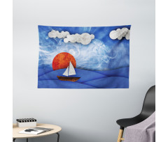 Ship on Misty Waters Wide Tapestry