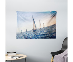 Racing Sport Sailboats Wide Tapestry