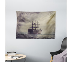 Old Pirate Ship in Sea Wide Tapestry