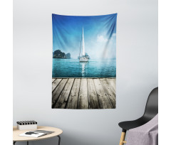 Yacht and Wooden Deck Tapestry