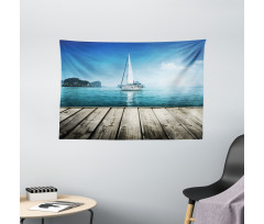 Yacht and Wooden Deck Wide Tapestry