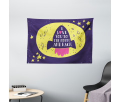 Rocket Space Moon Love Wide Tapestry