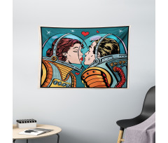 Cartoon Kiss in Space Wide Tapestry