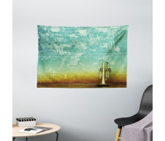 Old Worn Trumpet Grungy Wide Tapestry