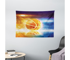 Burning Basketball Art Wide Tapestry