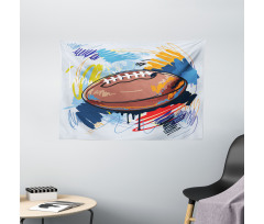 Rugby Ball Doodle Art Wide Tapestry